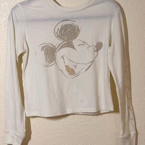 Disney Mickey Mouse Long Sleeve Crop Top Girls Size S Graphic Shirt